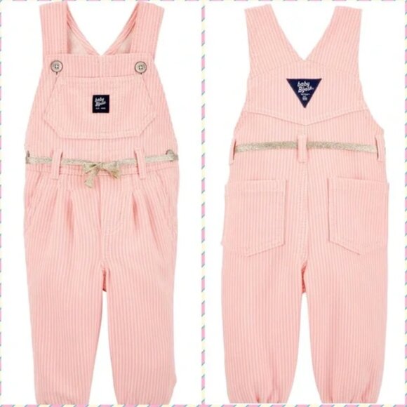 Baby B'gosh Pink and White stripe knit overalls size 24 m - Picture 2 of 10